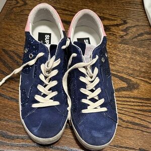 Golden Goose Navy and Pink Leather Sneakers